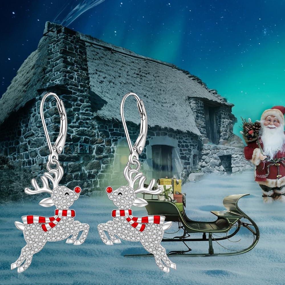 Christmas Reindeer Earrings Christmas Earrings for Women Dangling Sterling Silver Deer Jewelry Dangle Studs Holiday Merry Xmas Gifts - Image 4