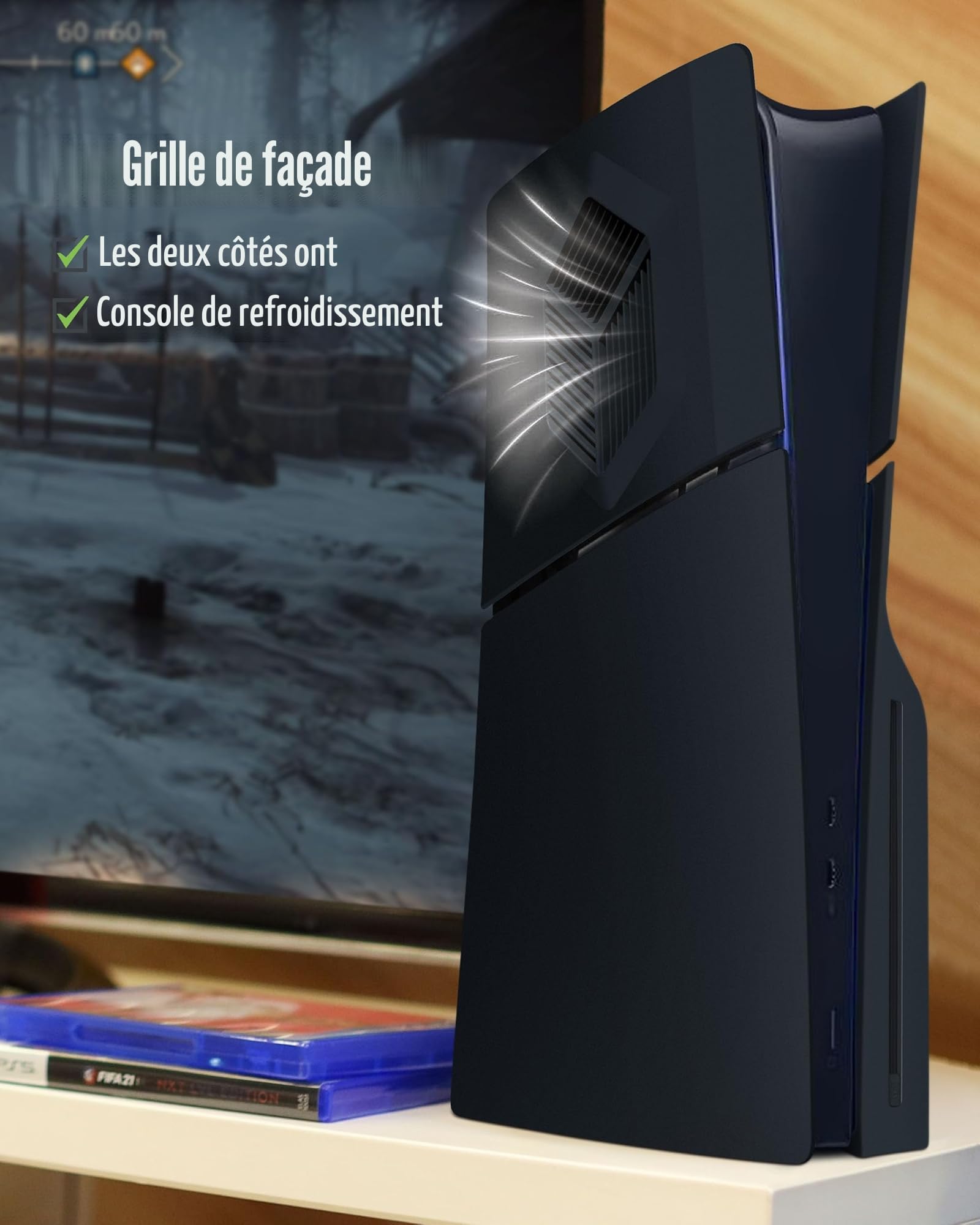 Façades pour PS5 Slim Accessoires avec évents de Refroidissement, Joso Replacement Case Cover for PS5 Slim Disc Edition 4 Cover Plates, Anti-Scratch Dustproof Skin ABS Plates
