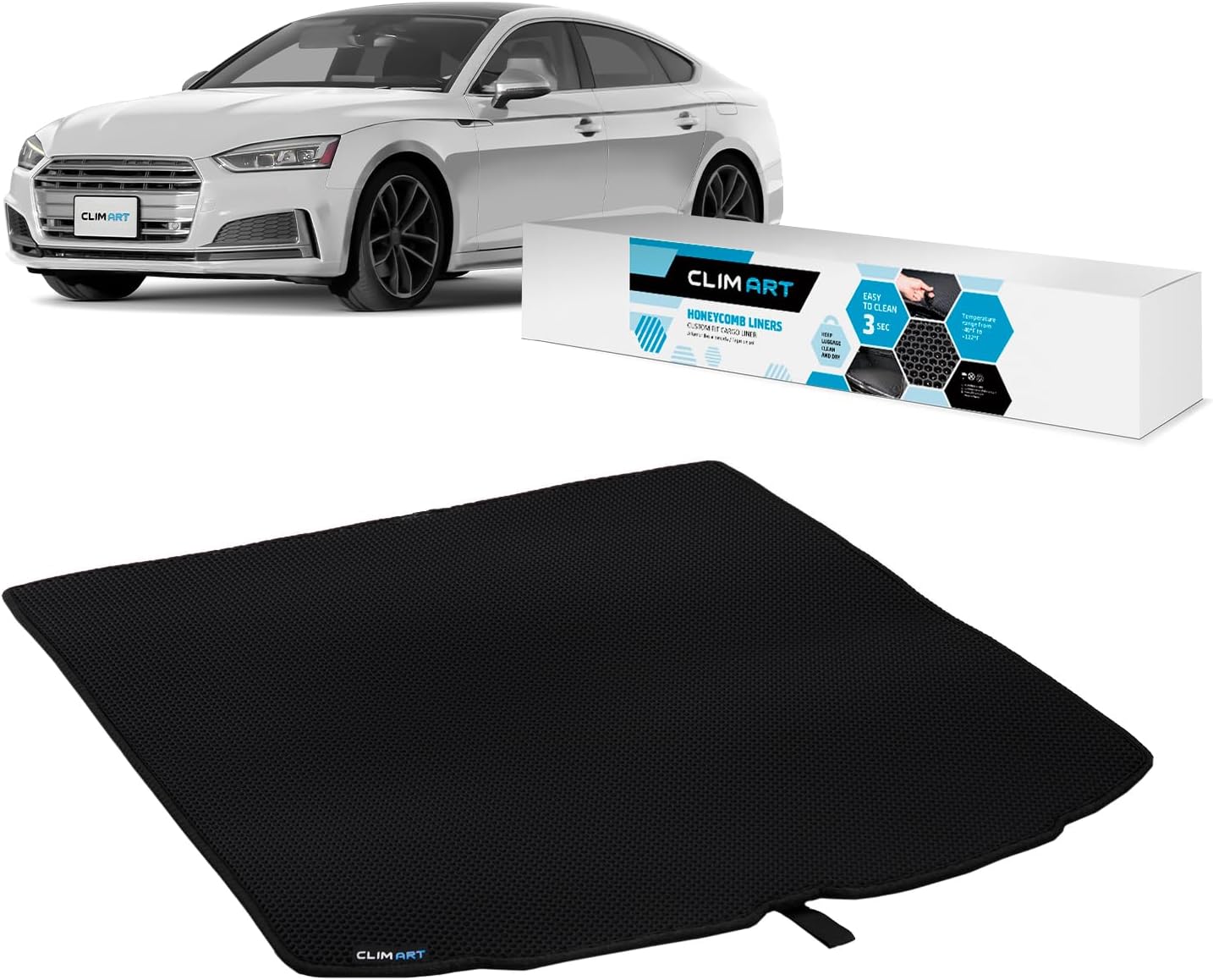 CLIM ART Cargo Liner for Audi A5 Sportback 2019-2024 Custom Fit Trunk Mat, with Honeycomb Dirtproof & Waterproof Technology - All-Climate, Heavy Duty, Anti-Slip Cargo Liner, Luggage - FL01119108