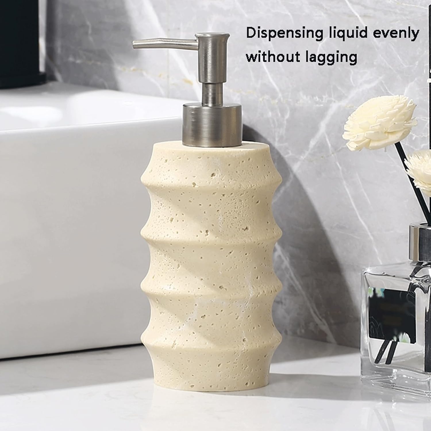 Liquid Soap Dispenser Sandstone Soap Dispenser Set with 2 Dispensers and 1 Tray - Lotion and Soap Dispenser Set Hand and Dish soap Dispenser Set for Kitchen Bathroom Countertop Decoration Decor