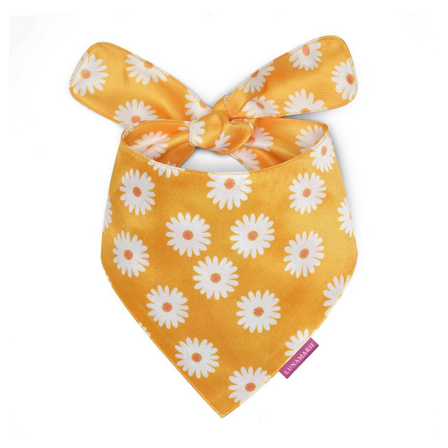 LunaMarie - Luxury Pet Birthday Bandanas -Premium & Silky Poly Fabric | 100% Handmade | Custom Shape Dual Layered (Daisies, Small)