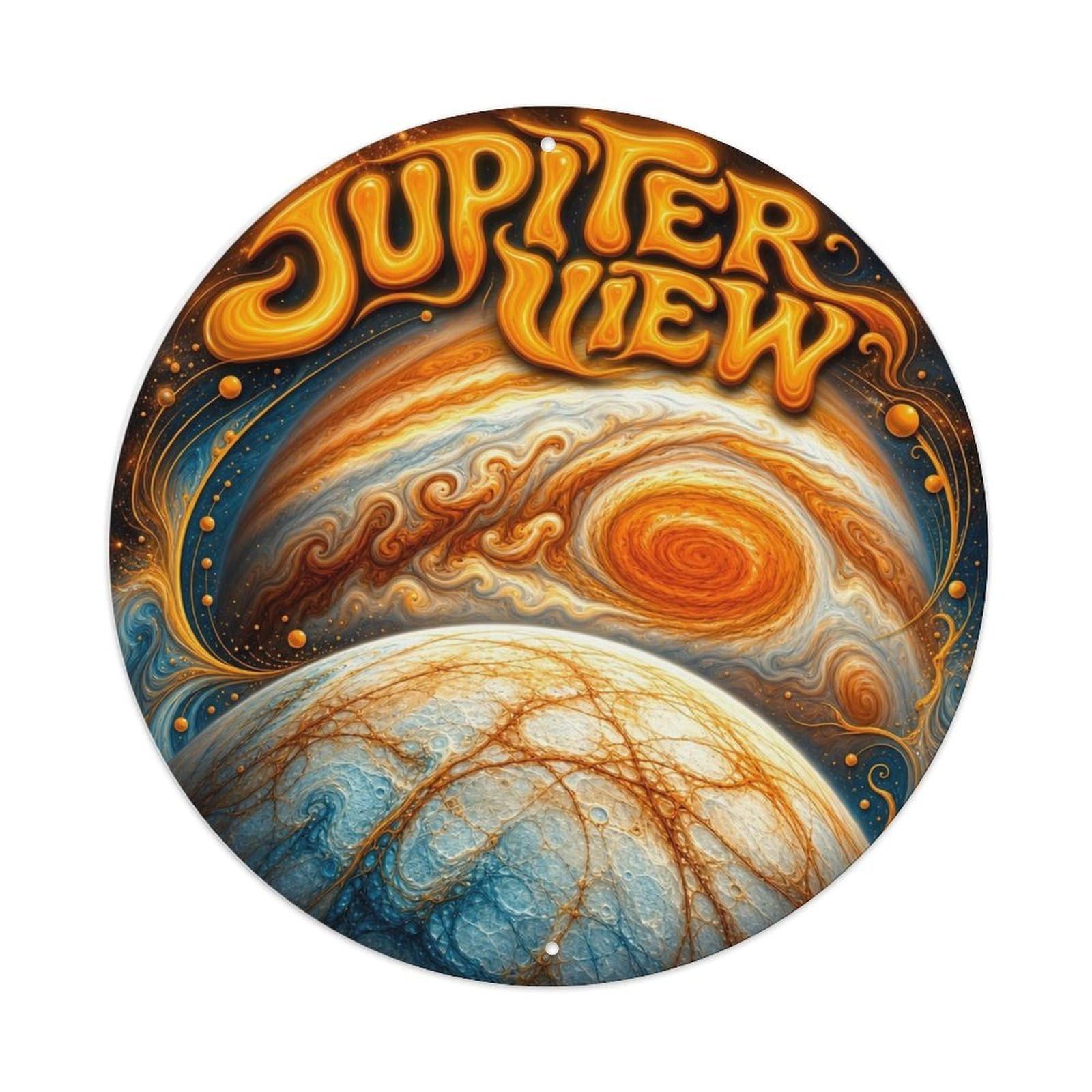 Space Exploration Planetary Orbit Jupiter Gas Giant Metal Tin Sign Plaque Wall Decor for Cafe, Man Cave, Club Bar, Office, Home Garden Round Metal Poster 8x8Inch