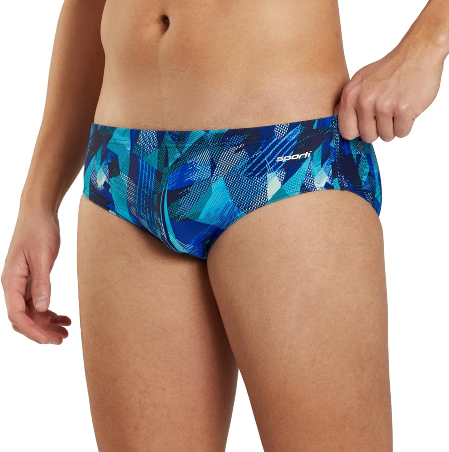 Sporti Boy's Swim Briefs - Printed Pattern, Chlorine Resistant, Quick Dry, UPF 50+ Adjustable Drawstring for Comfortable Fit