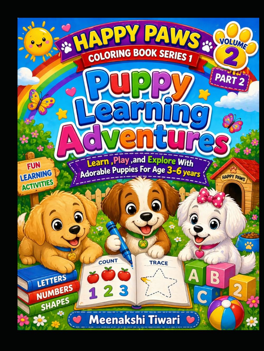 Puppy Learning Adventures part 2: Learn , Play And Explore With Adorable Puppies For Age 3-6 Years (Happy Paws Colouring Book)