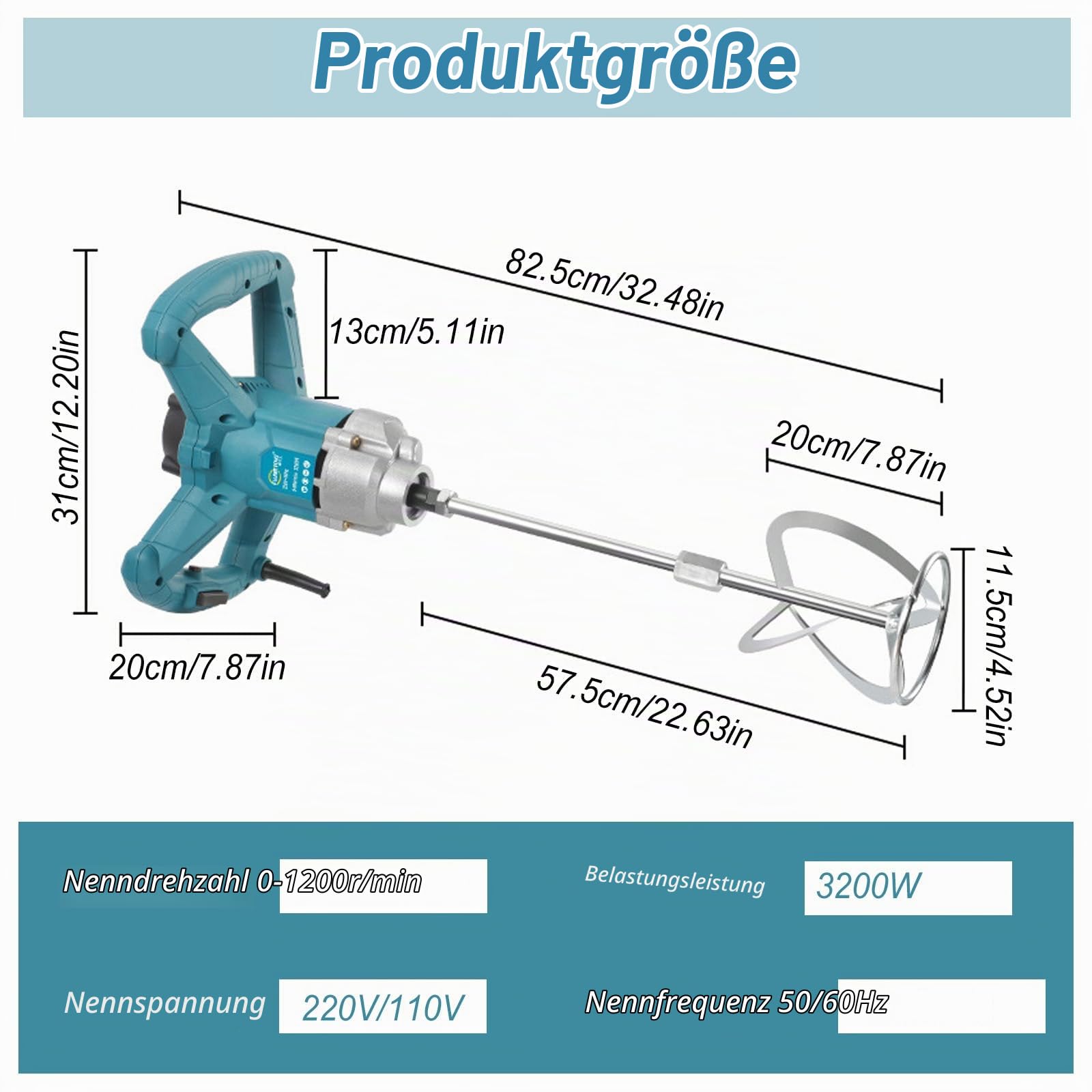 Akku Farbmörtelrührer Kompatibel mit Makita 18V Batterie,Elektrischer Mörtelrührer mit 6 Geschwindigkeiten,3200W Rührwerk max 1200r/min,Mörtelrührer für Zement,Beton und Farbe(ohne Akku)