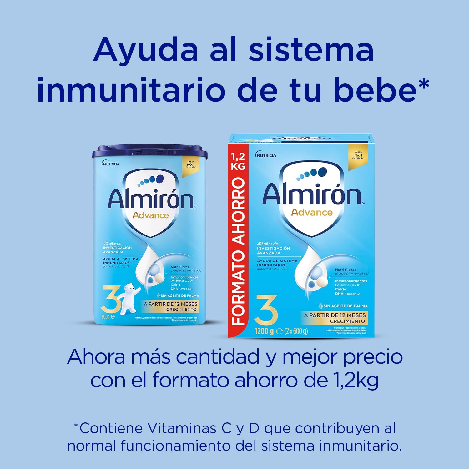 Almirón Advance 3 Leche en Polvo de Crecimiento para Bebé 800g con Vitaminas C y D Sin Aceite de Palma