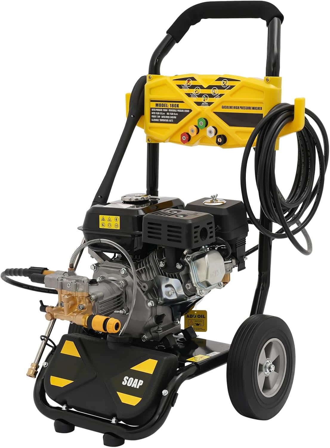 Gas Pressure Washer 2600PSI,2.4GPM Heavy Duty High Power Washer for Residential Use,7.5HP 3400RPM Engine with 26.25FT Outlet Hose,Manual Gasoline Multifunctional Cleaning Machine with 5 Nozzles