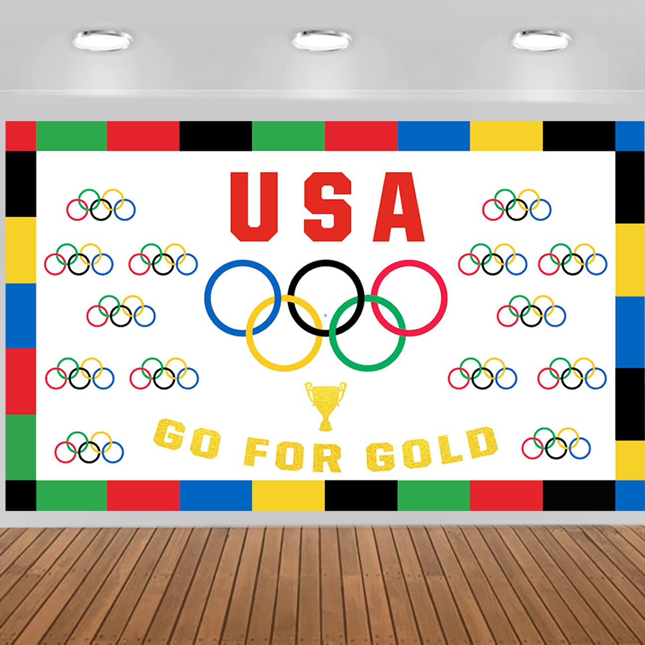 2024 Olympics Decorations Backdrop, 5'9" x 3'6", Rings Games International Sports Theme Poster Sport Hanging Party Supplie Wall Decor Bulletin Board Backdrop for Indoor Outdoor Fence