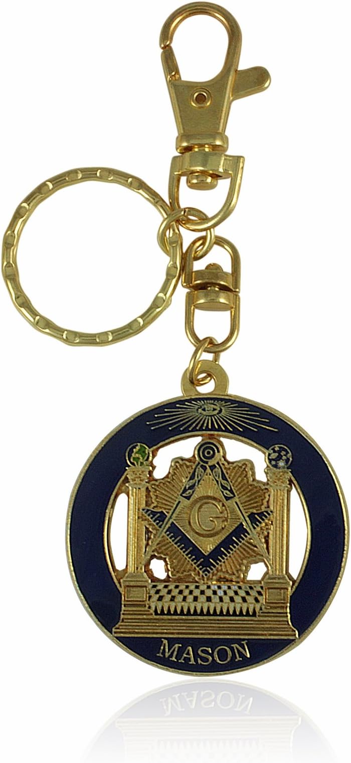 Boaz and Jachin Masonic Pillars and Mosaic Pavement Key Chain with Belt Clip