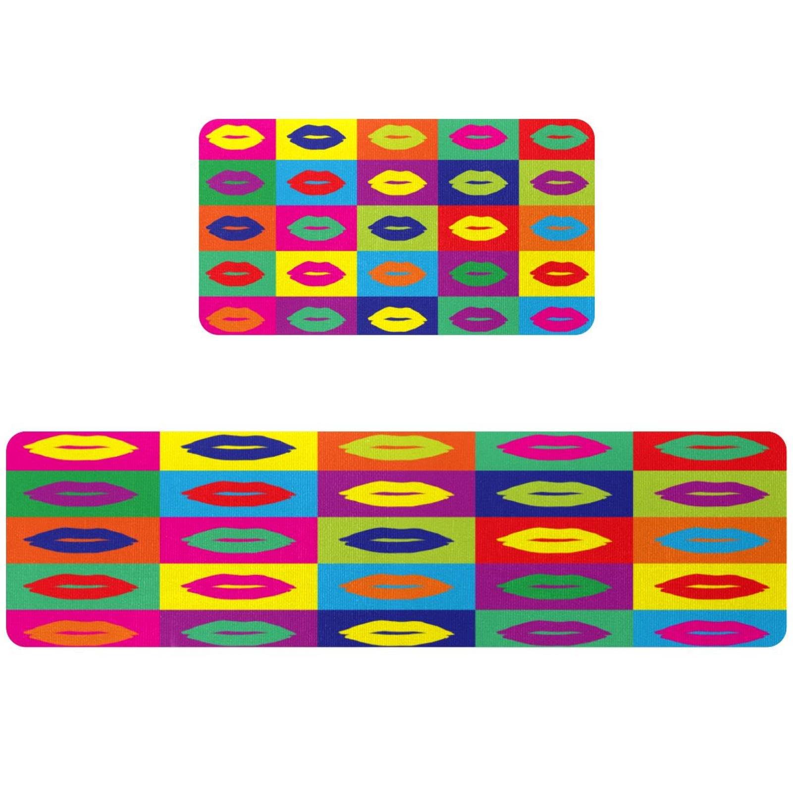Tapis de cuisine antidérapants au motif lèvres colorées pour buanderie