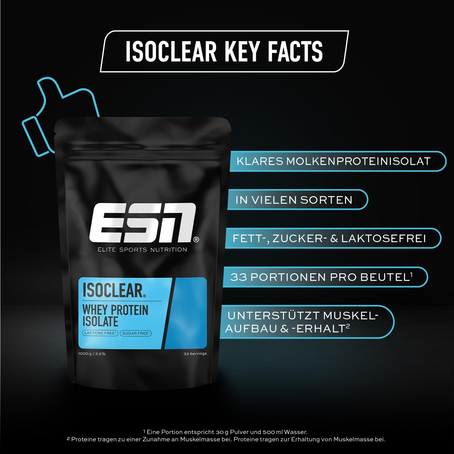 ESN ISOCLEAR Whey Isolate Protein Pulver, 1000g, Fresh Cherry, Proteinlimo mit fruchtig leckerem Geschmack, clear Whey - made in Germany