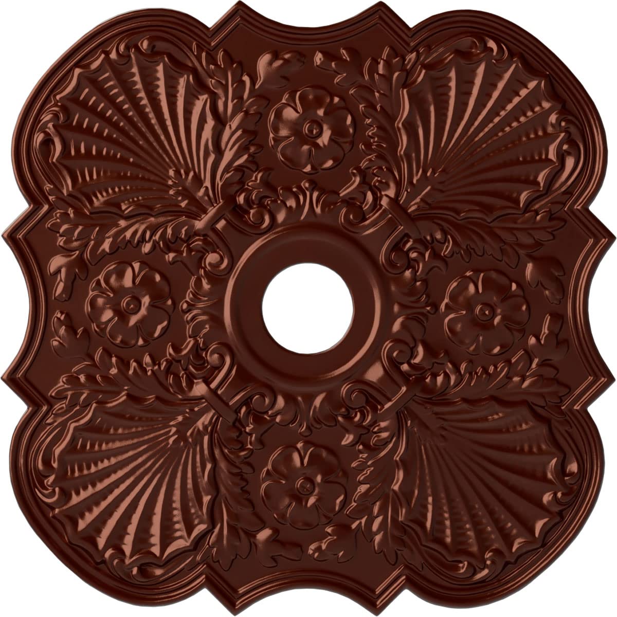 Medallón de techo artesanal con relieve de flor y acabado cobre envejecido para lámparas