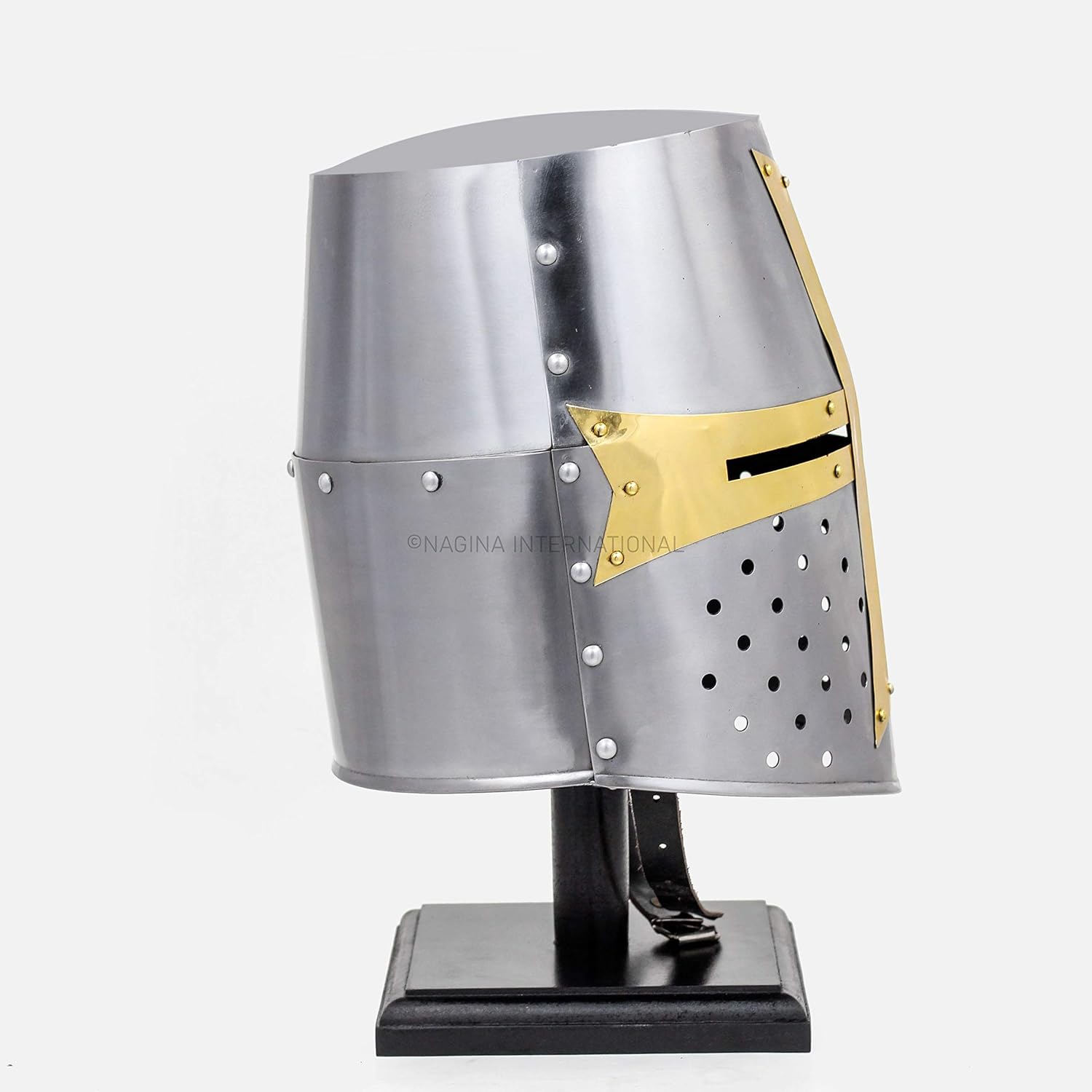 Medieval Era Brass Crusaders Templar Premium Steel & Brass Helmet | Props & Head Wear Larpers Helmet by Nagina International - Image 5