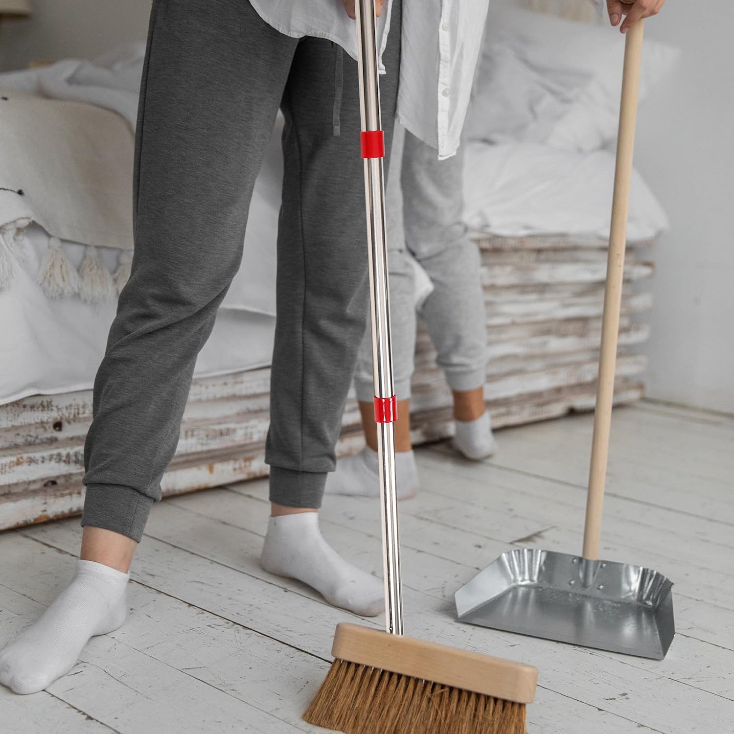 Threaded Mop Handle Replacement 3-Section Extension Pole Metal Broom Rod Compatible with American Standard Cleaning Tools for Home and Commercial Use