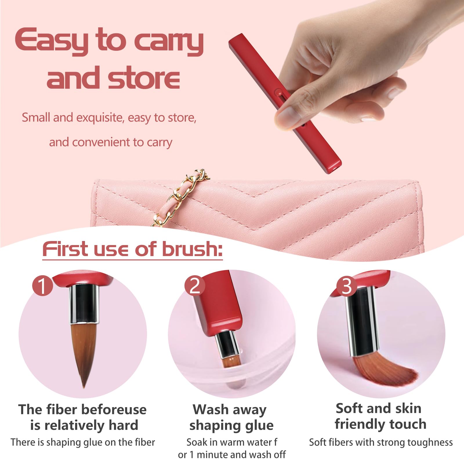 Pincel de Maquillaje Retráctil Doble Extremo para Labios, Portátil (Rojo + Plateado)