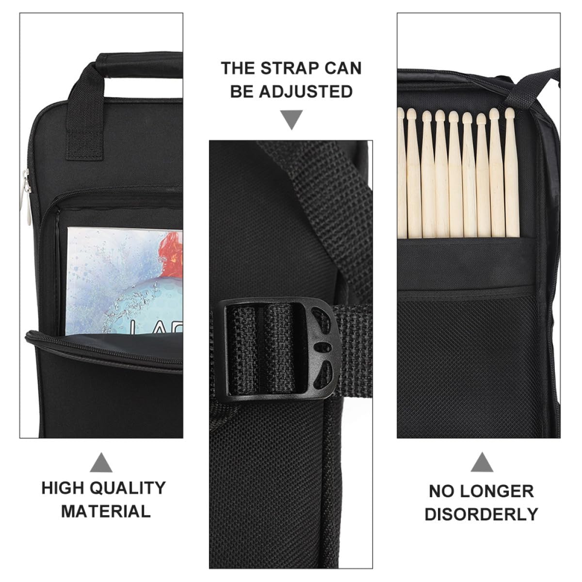 BESTYASH Zaino Tasca Frontale Imbottito Nero Oxford Porta Bacchette Batteria per Custodia e Trasporto Strumenti Musicali