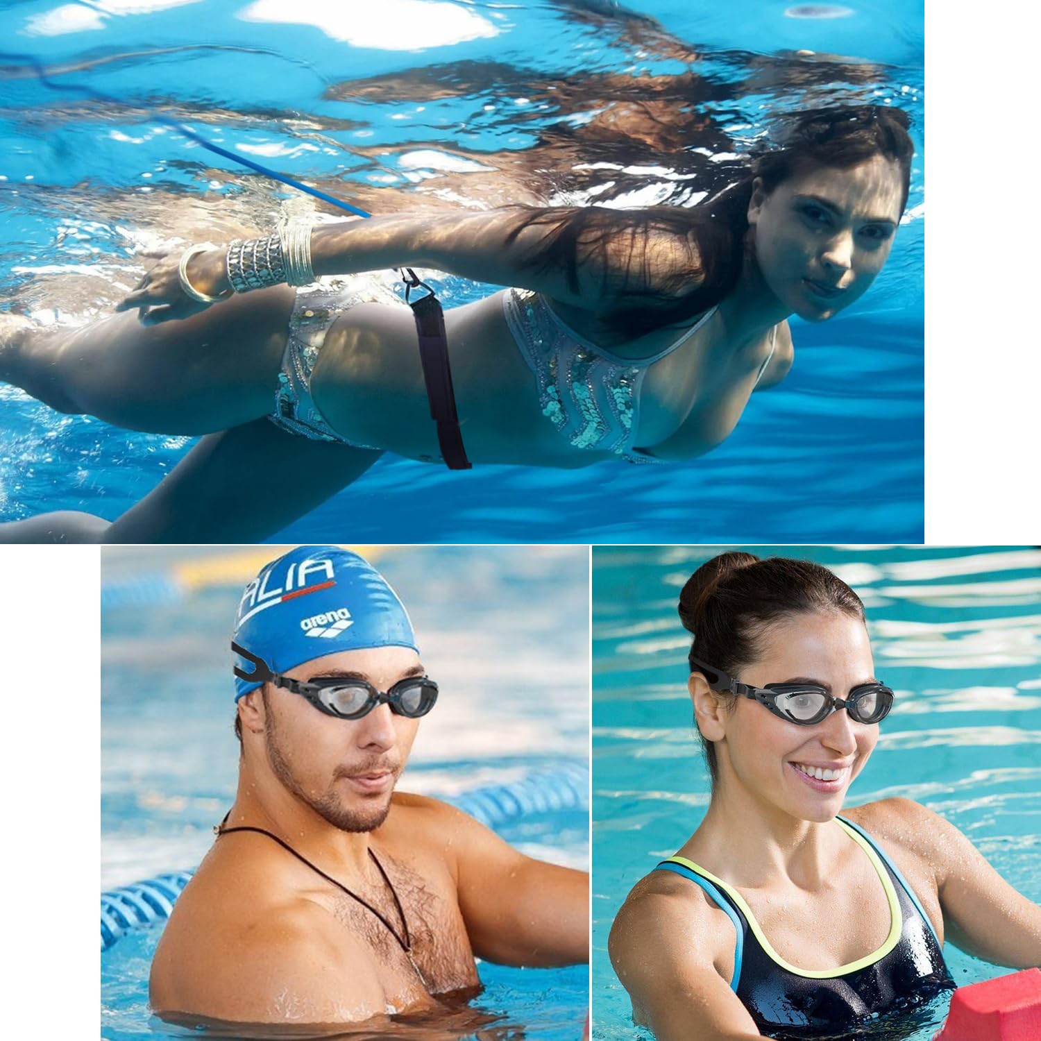Elastique de Nage 4m avec Lunettes, Ceinture de Natation Réglable