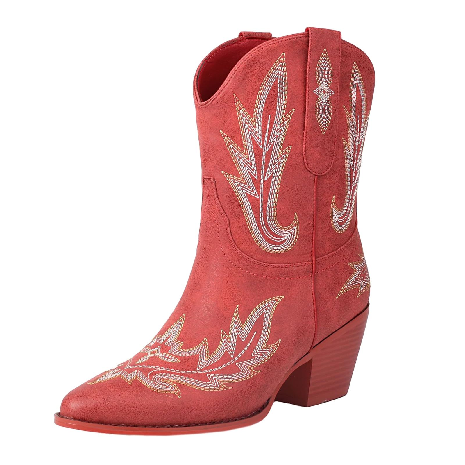 Stivali da cowboy da donna, vestibilità larga, con tacco medio grosso, punta a punta, stivali da cowgirl con ricamo occidentale stile country, stivali da donna classici in pelle PU, calzature