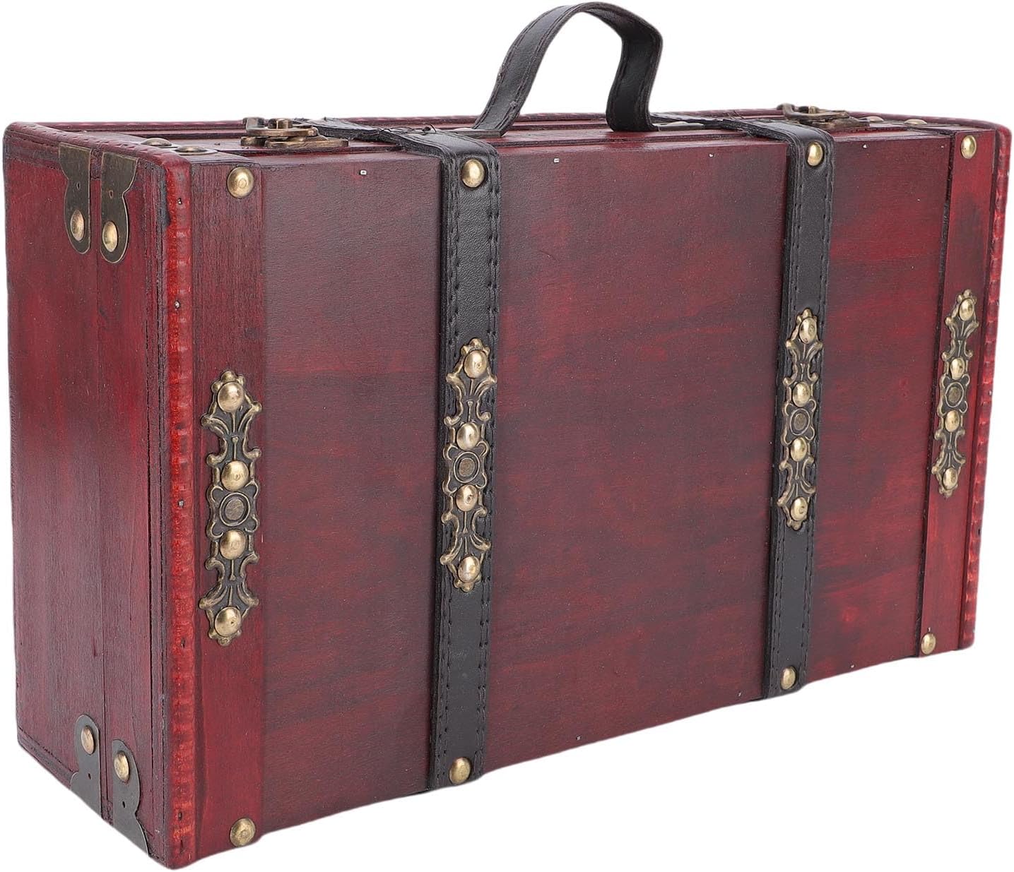 Sorandy Wooden Vintage Suitcase, Antique Style Decorative Storage Chest, Travel Trunk Treasure Chest Box with PU Leather Handle for Vintage Enthusiasts, Travelers, Collectors
