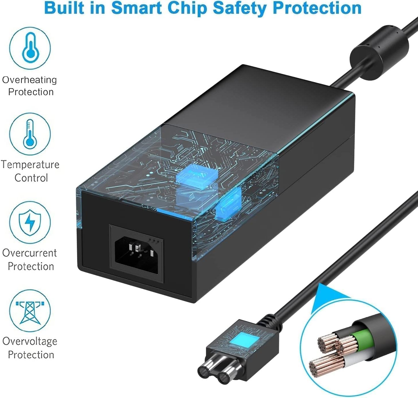 Power Supply Brick Power Adapter for Xbox One, Advanced Quiet & Latest Version Xbox One AC Adapter for Microsoft Xbox One,100-240V Voltage with Cable, BLACK