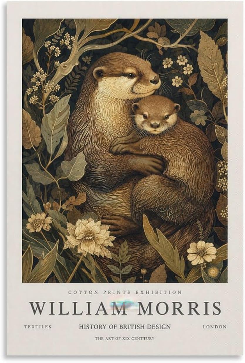 Orjdjz Wxkbl William Morris Poster Otter And Pup Wall Art Vintage Canvas Prints William Morris Botanical Painting for Home Decor Picture 40x60cmx1 Frameless