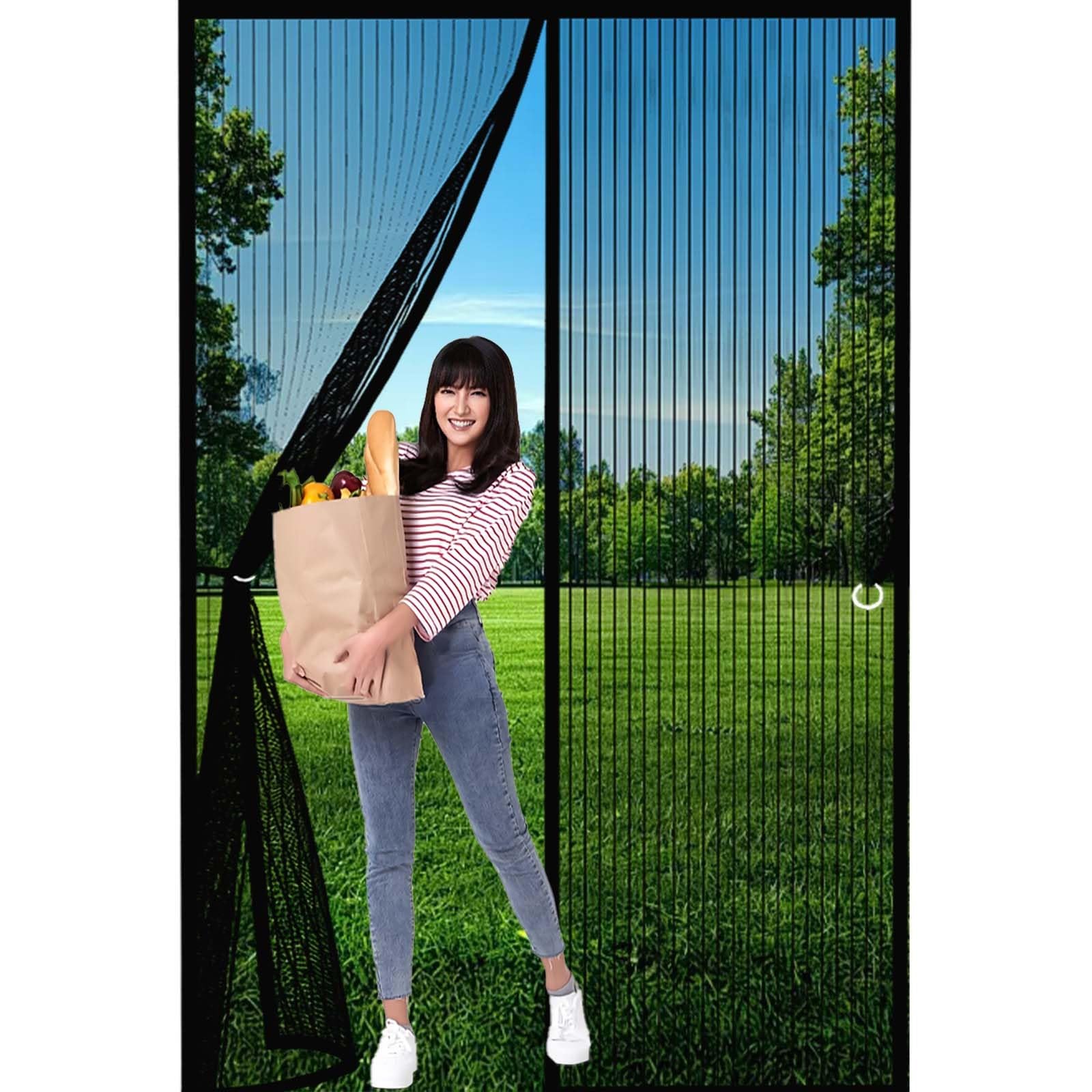Fly Insect Screen Door 100x210cm(WidthxHigh) Durable, Keeps Bugs Out, Kid and Pet Friendly Fly Screen Door Mesh Curtain Lets Fresh Air in, Hundreds of Sizes, Black