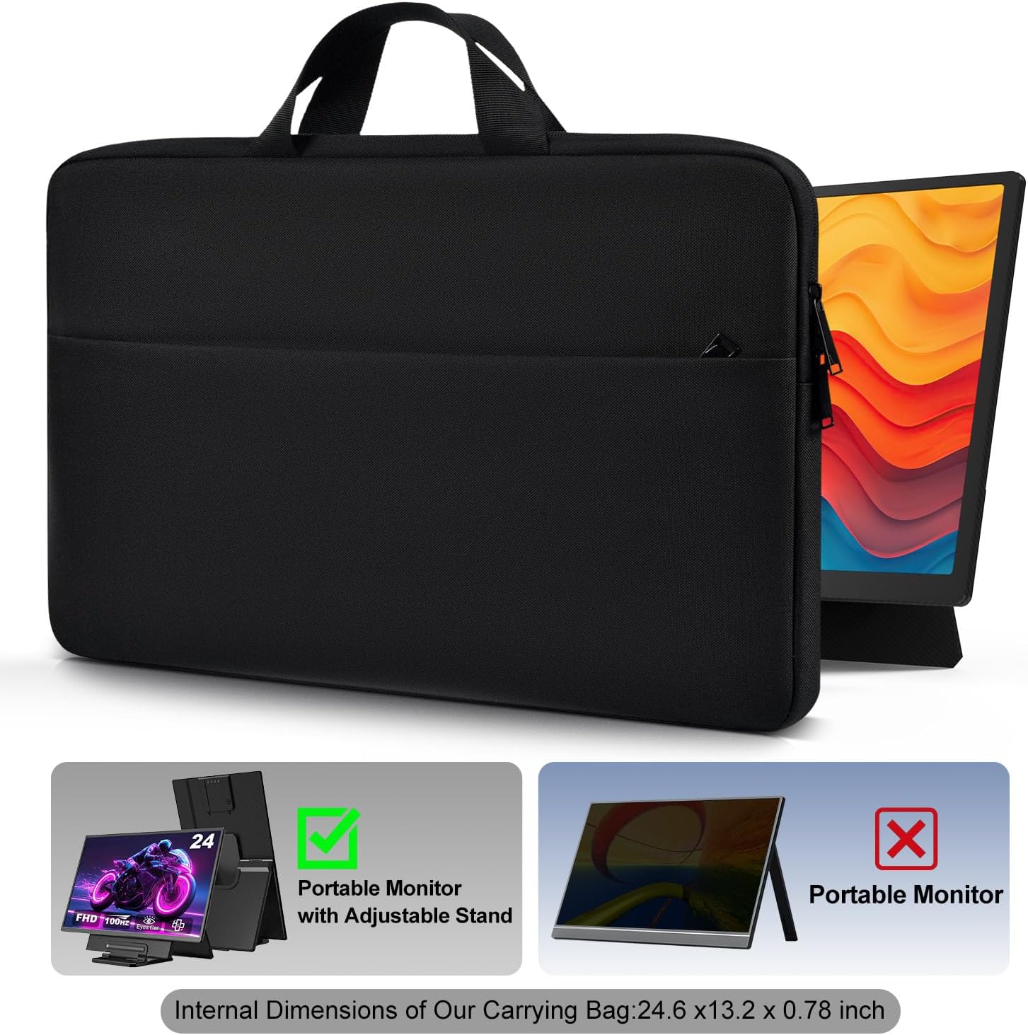 23.8-24 inch Portable Monitor Case Compatible with Ygretyrjh Redalf Hyangin Setcold KEFEYA AOKER Large Portable Monitor with Detachable Stand, Travel Padded Carrying Sleeve Bag - Image 2