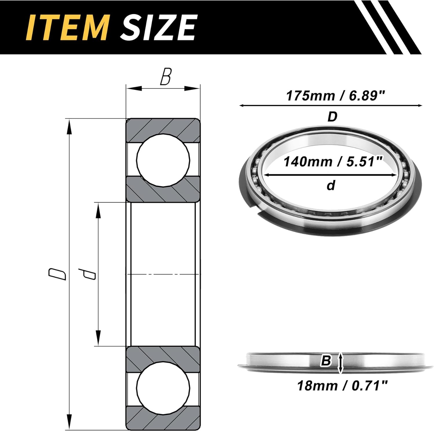 ACROPIX 6828NR Deep Groove Ball Bearings 140x175x18mm P6 Open Type Lubricated Bearings 1 Pc Car Scooter Skateboard Wheel Universal Silver Tone