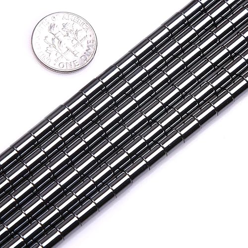 Miniatura 4 de HAAMIIQII 65 cuentas sueltas de hematita negra natural de 0.157 x 0.236 pulgadas, cuentas de piedra espaciadora cilíndrica para hacer joyas,
