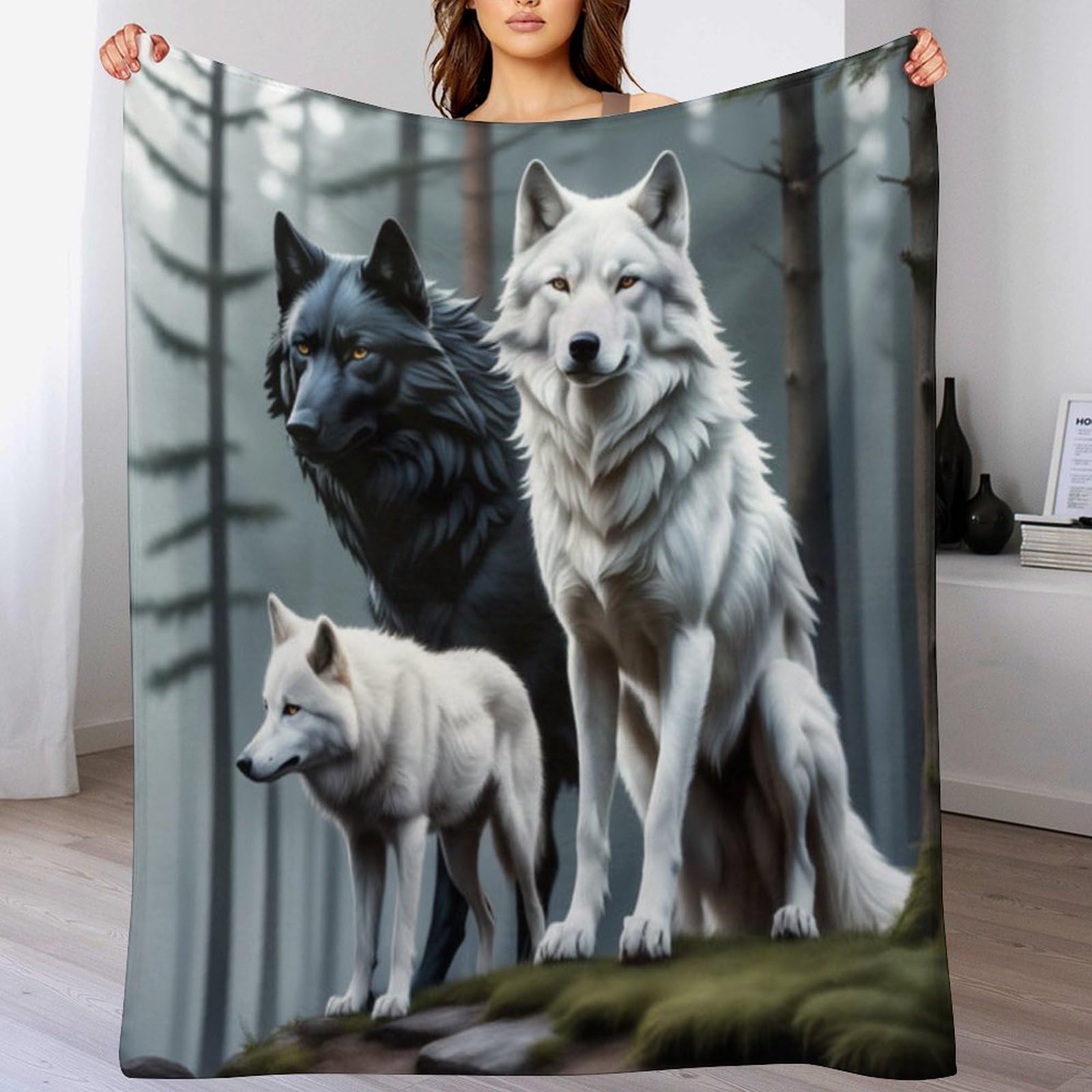 Manta de franela de lobo 140x180 cm para sofá y cama cuatro estaciones