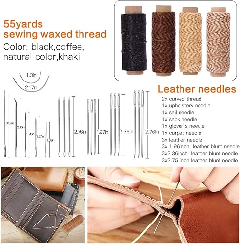 Miniatura 3 de BUTUZE Kit de herramientas de trabajo de cuero de 489 piezas con instrucciones (idioma español no garantizado), kit de herramientas de costura de