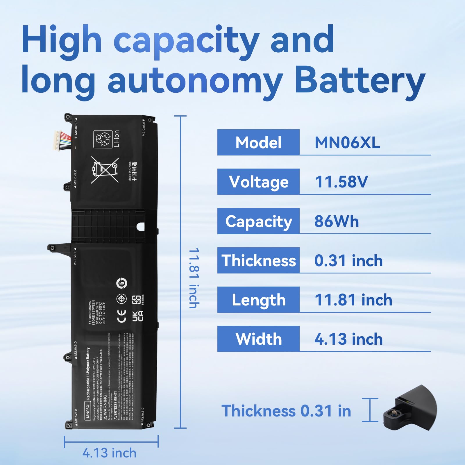 86Wh MN06XL Batteria per HP Zbook Studio 16 G9 G10 G11 Mobile Workstation | MN06086XL M82230-005 M82220-1C1 M82220-2C1 TPN-DB1B TPN-DBIB TPN-IB0M 31CP7/44/67-2 Notebook PC Replacement Battery