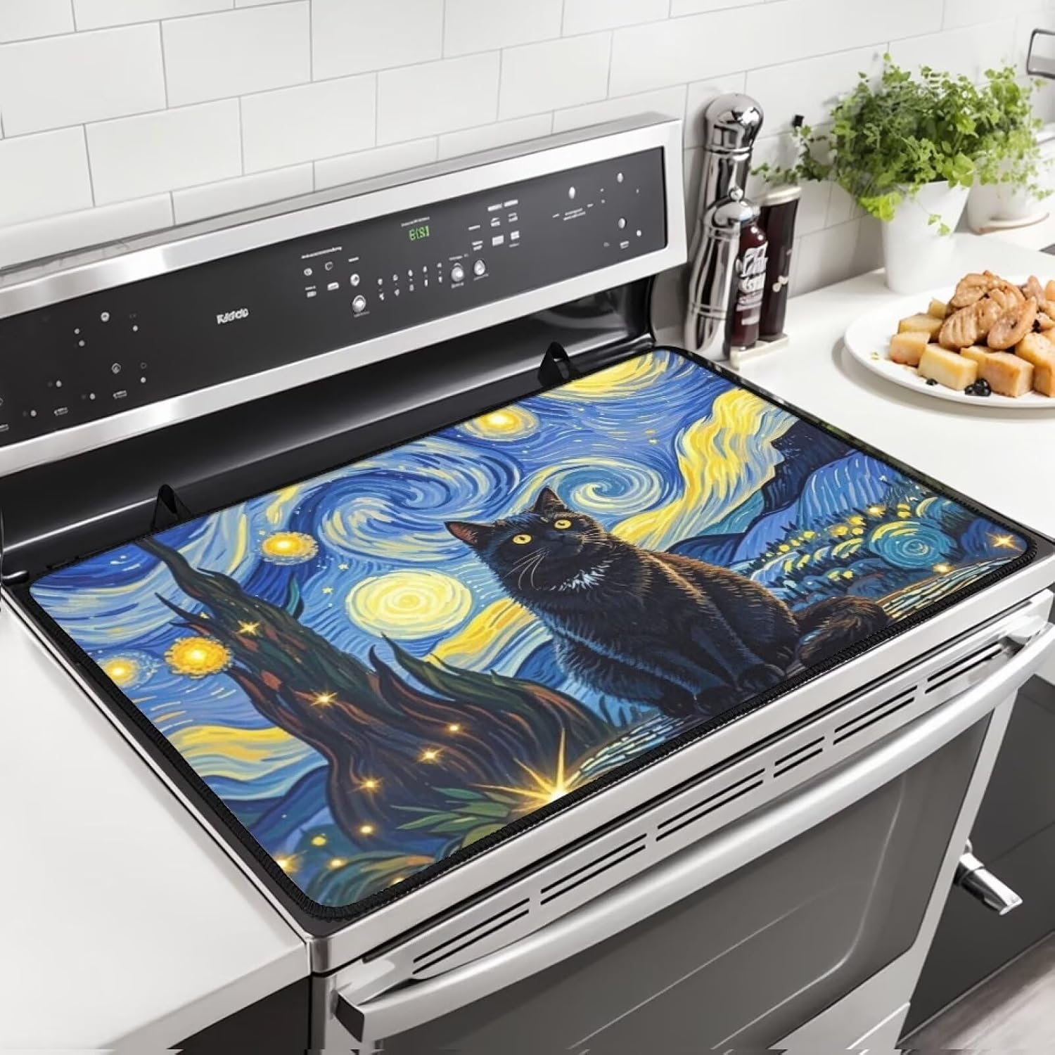 Starry Night Fox Electric Stove Top Cover Countertop Protector Mat Washer Dryer Top Cover Extra Large Dish Drying Mat for Kitchen Heat Resistant Range Ceramic Stove Top Covers Mat