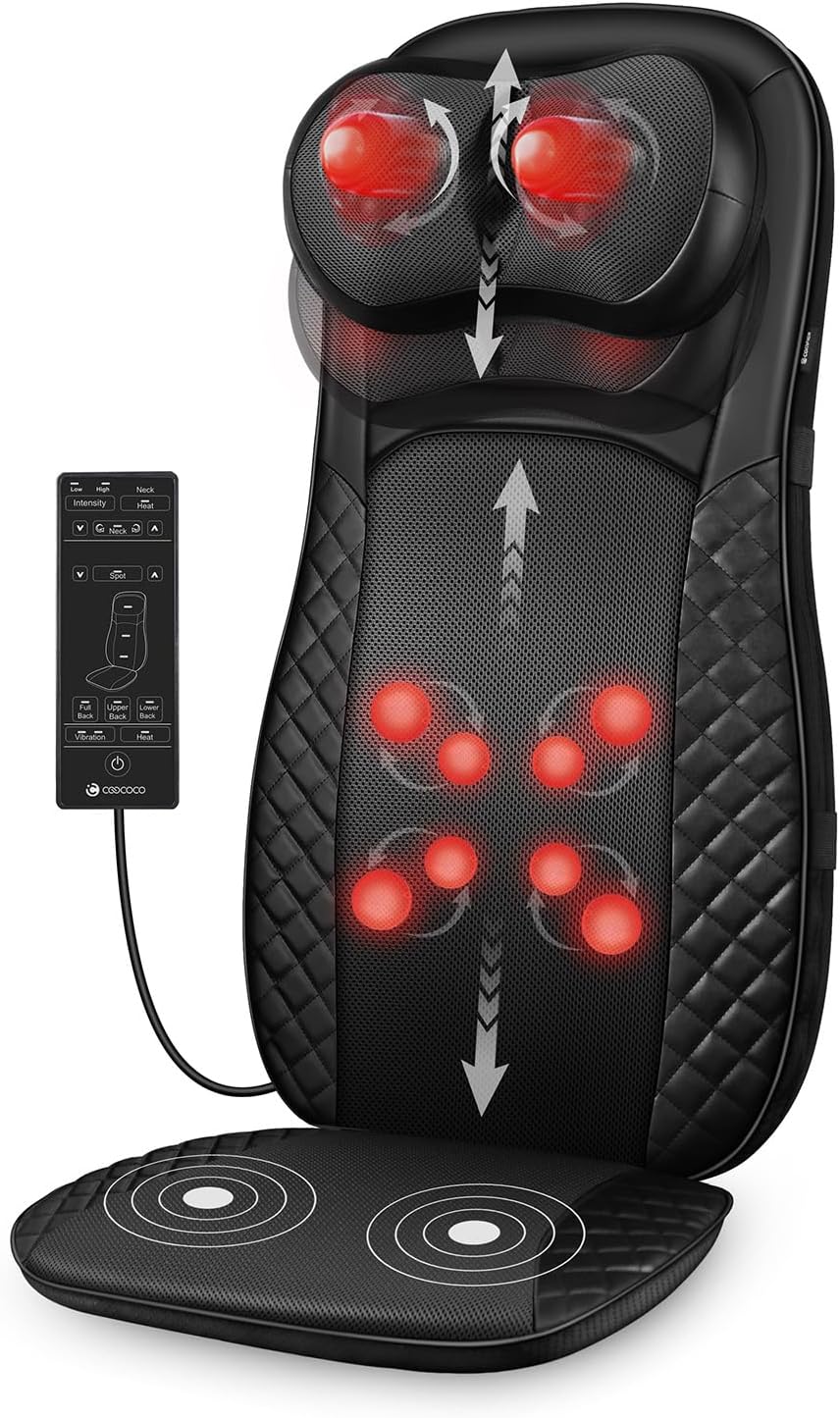 CooCoCo Back and Neck Massager with Heat, Deep Kneading Massage Cushion for Chair, Relaxation Gift for Mom Dad Women Men, Ideal for Home and Office