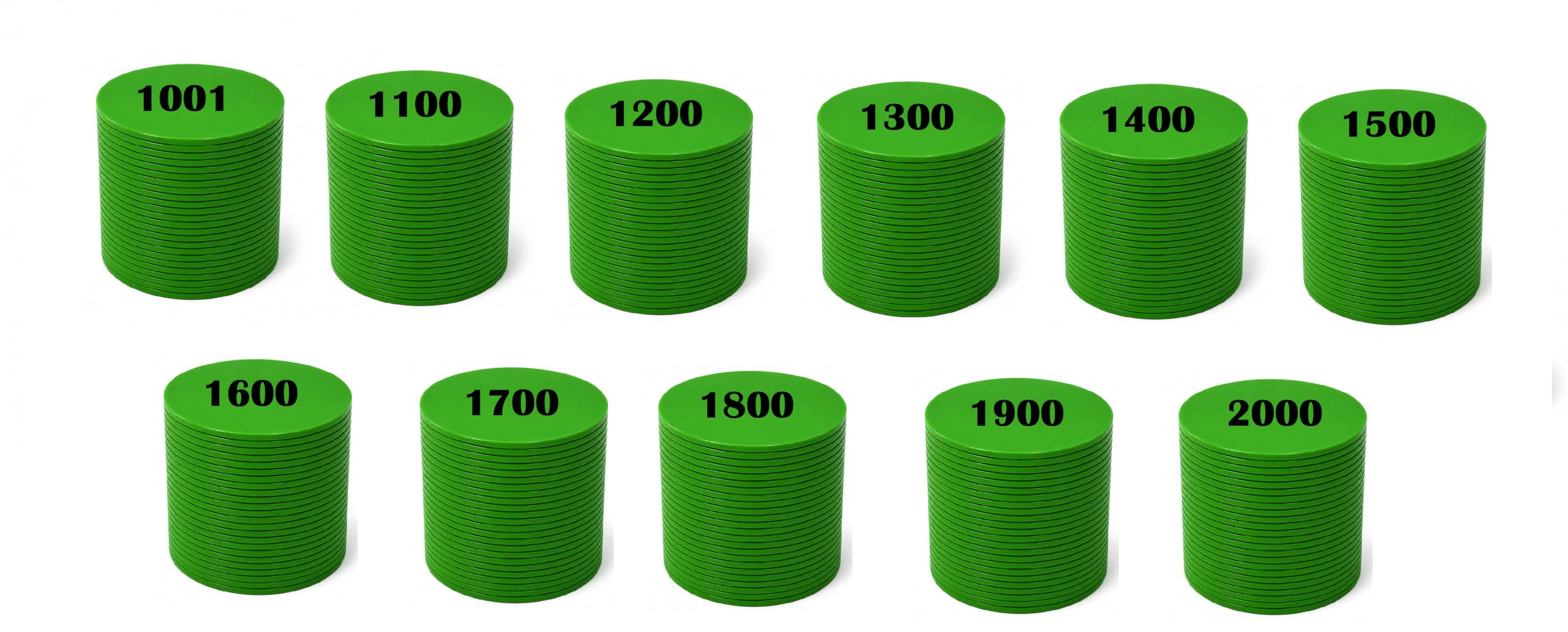 MOREL Embossed/Laser Printed 1001 to 2000 Number Set Green, 31mm Diameter, Numerical Plastic Round Token Coin for Shop, Games, School, Farm, Queue Management, Bank, Hospital etc-picture-11