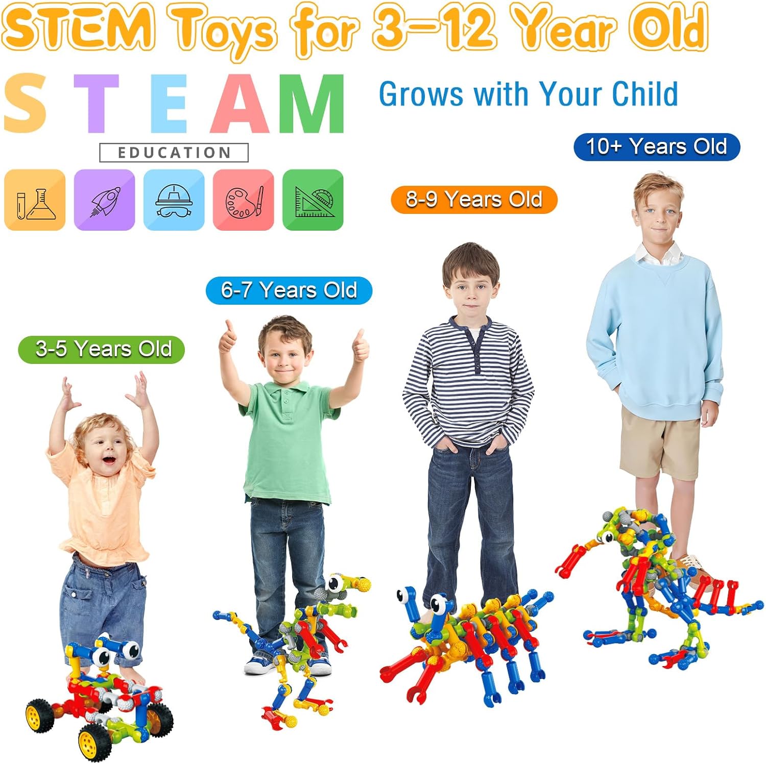 Caferria Building Blocks STEM Toys for 3 4 5 6 7 8+ Year Old Boy Girl Birthday Gift, 142 Pcs Building Toys for Preschool Classroom Educational Toy Building Sets Creative Activities for Kids