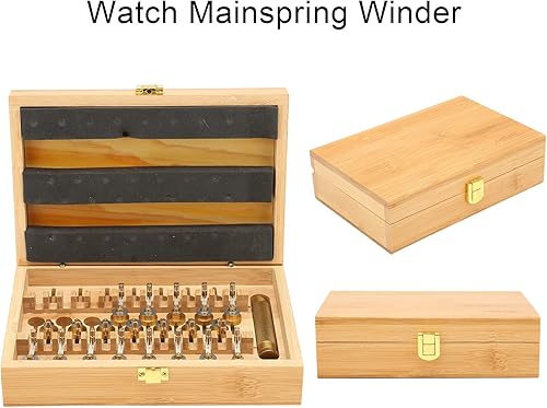 Miniatura 3 de Bobinadora de resorte principal, kit profesional de herramientas de cuerda de cobre de alta precisión con caja de almacenamiento de madera,