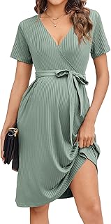 Ekouaer Women Short Sleeve Maternity Nursing Dress Casual V Neck Breastf...