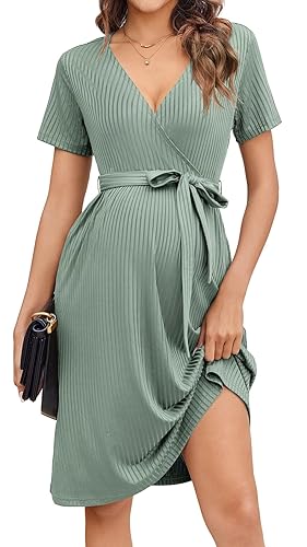 Ekouaer Women Short Sleeve Maternity Nursing Dress Casual V Neck