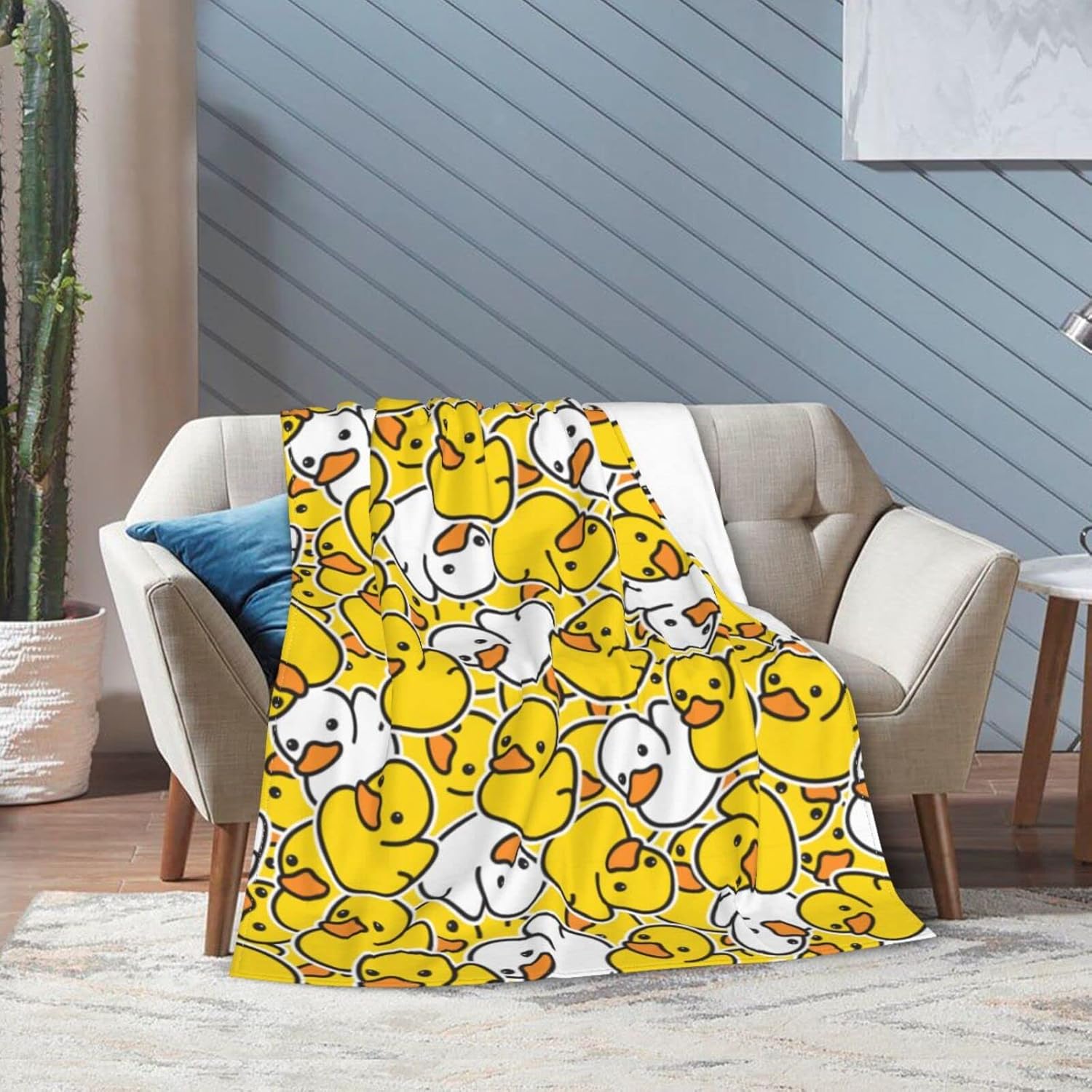Perinsto Cute Rubber Ducks Throw Blanket Ultra Soft Warm All Season Cartoon Duckies Decorative Fleece Blankets for Bed Chair Car Sofa Couch Bedroom 80"X60" - Image 4