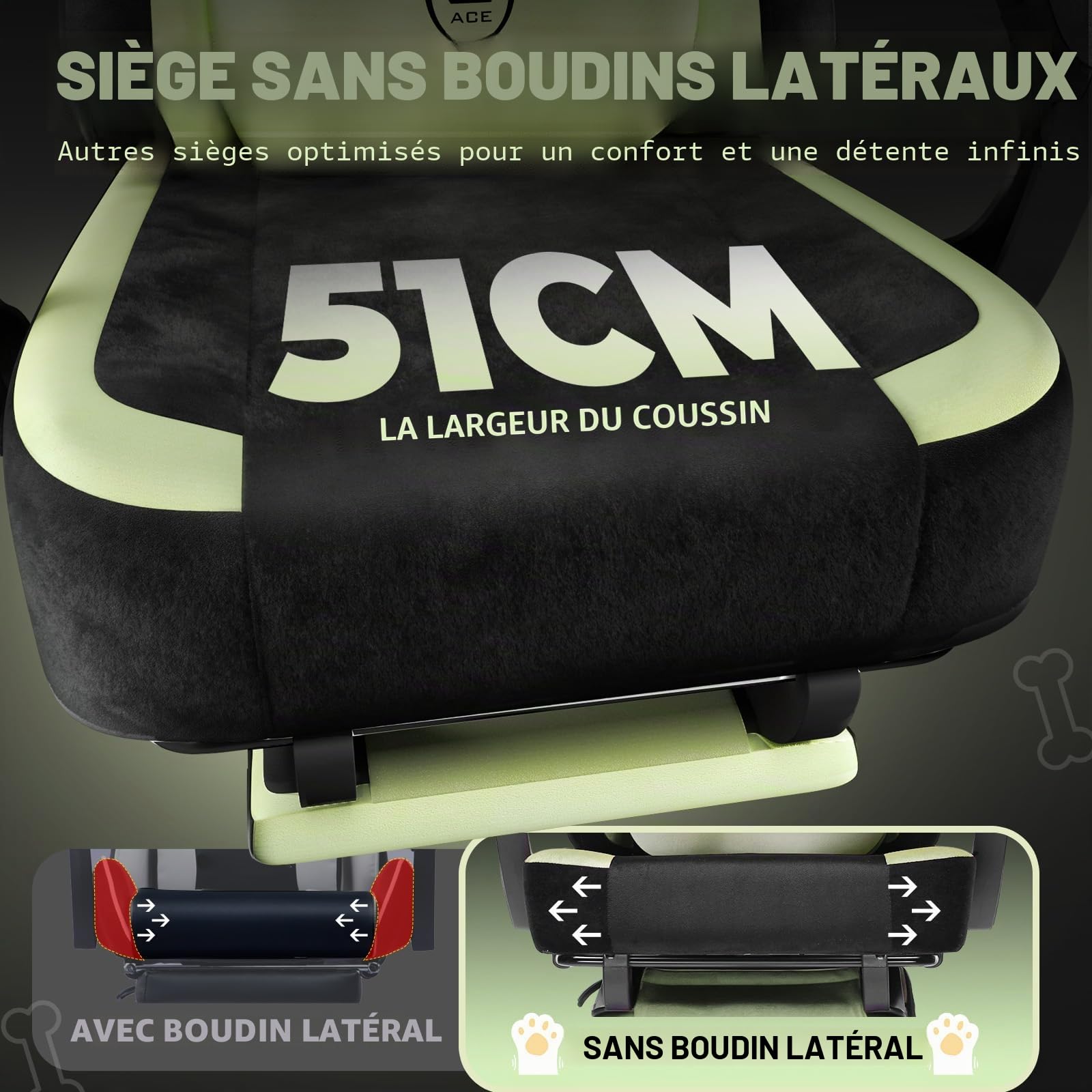 GTPLAYER Adorable Chaise de Gaming Ergonomique en Velours avec Oreilles de Chat, Mousse à mémoire de Forme et Repose-Pieds - 150 kg - Vert