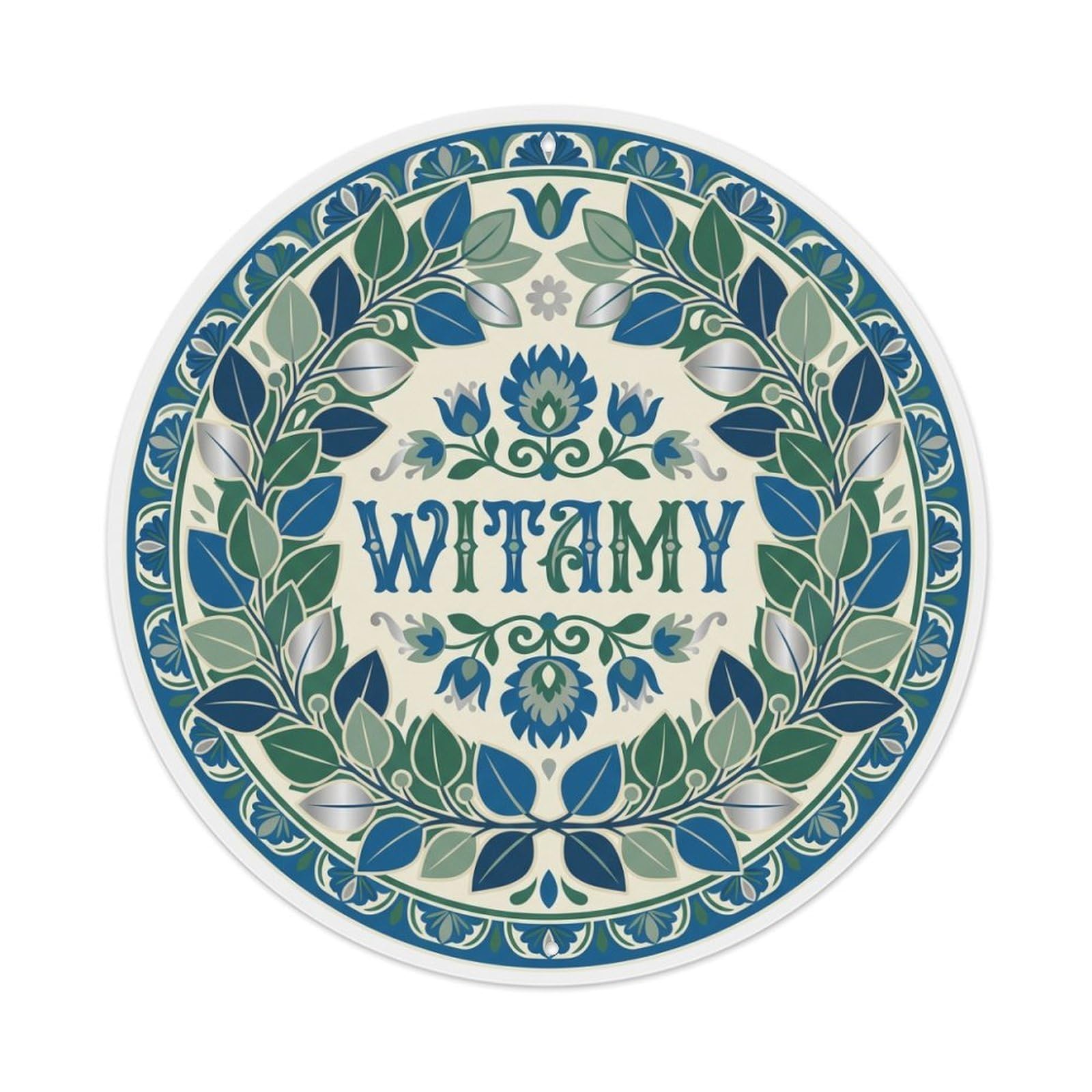 Fyrn Style Metal Tin Sign Vintage Polish Folk Art Witamy Welcome Eucalyptus