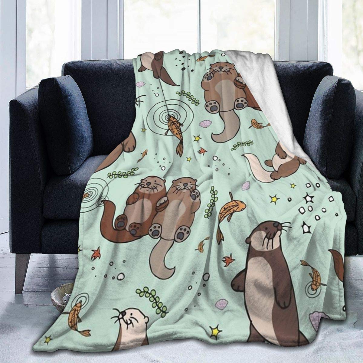 Joocar 22 Flannel Throw Blanket Sea Otters Happy Love Cozy And Soft Plush Warm Blankets For Bed Couch Living Room Sofa Chair