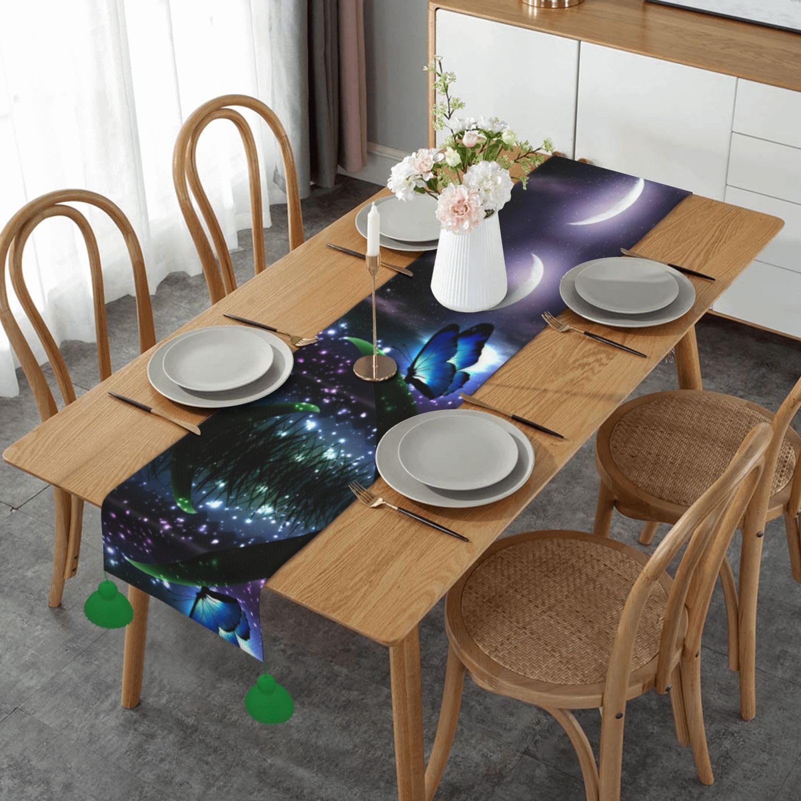 Chemin de table de Noël pompon nappe décorative papillon pour table de salle à manger
