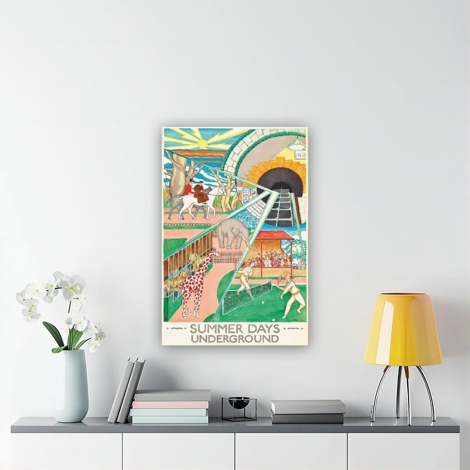 QOTOPGPG Poster su tela con stampa di Londra Underground Summer Days Travel Decor per camera da letto, ufficio, camera da letto, regalo, 60 x 90 cm