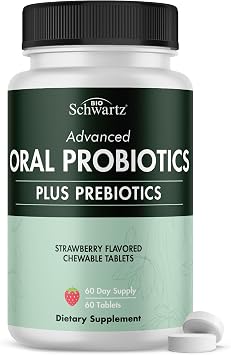 Oral Probiotics Supplement with Prebiotics - Supports Healthy Teeth Gums Mouth and Fresh Odorless Breath for Adults - Strawberry Flavored Chewable Dental Probiotic 60 Tablets, 60 Day Supply