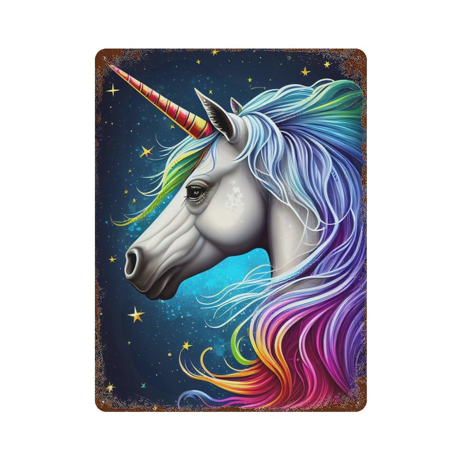 Rust Effect Unicorn Rainbow Vintage Rust Metal Sign 15.7"x11.8", Vintage Wall Decor for Garage, Bar And Workshop Decor