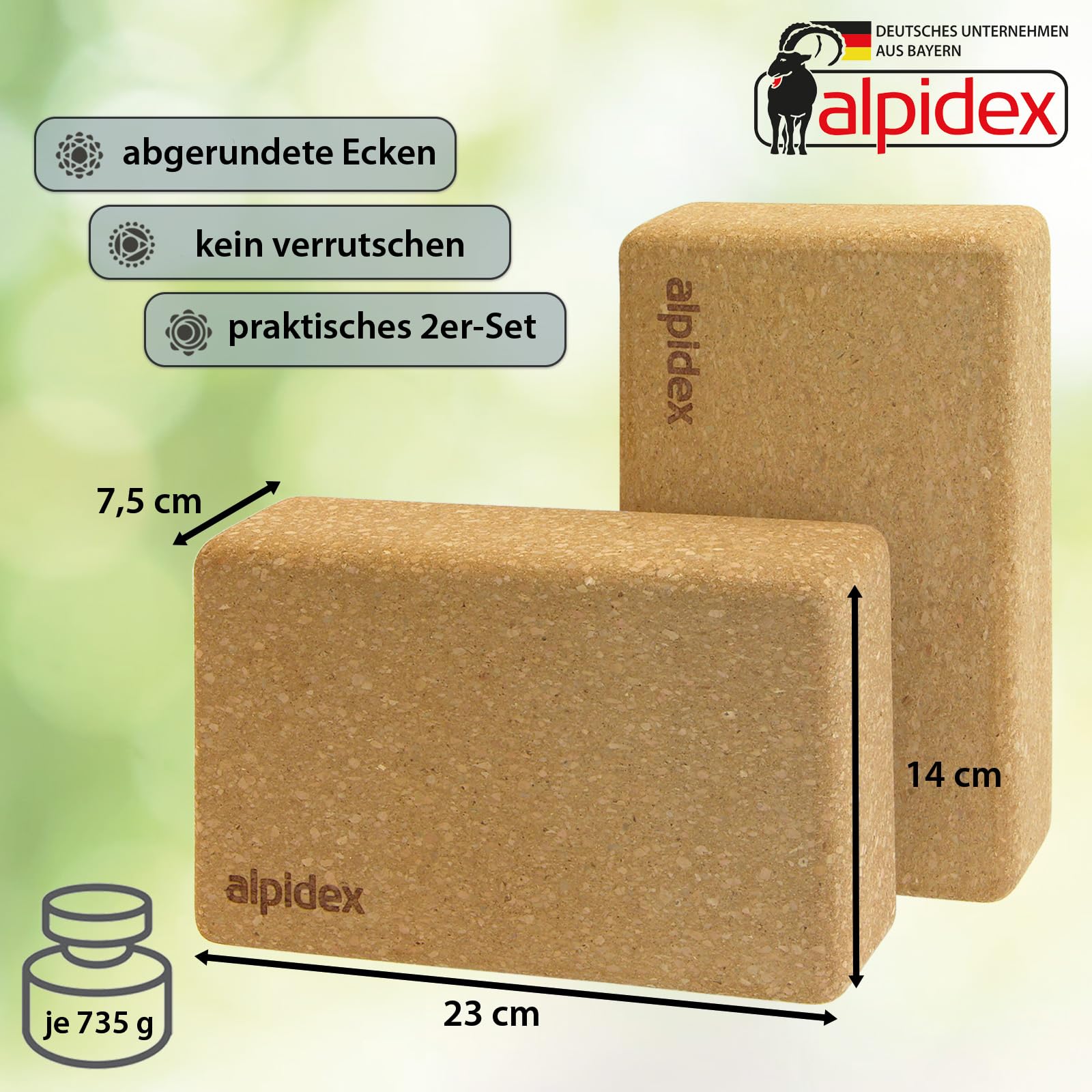 ALPIDEX Yogablock 2er | 4er Set inkl. E-Book mit 100 Übungen ökologisch nachhaltig Naturkork Korkblock Yoga Block Blöcke | 7 Jahre Garantie auf Material*