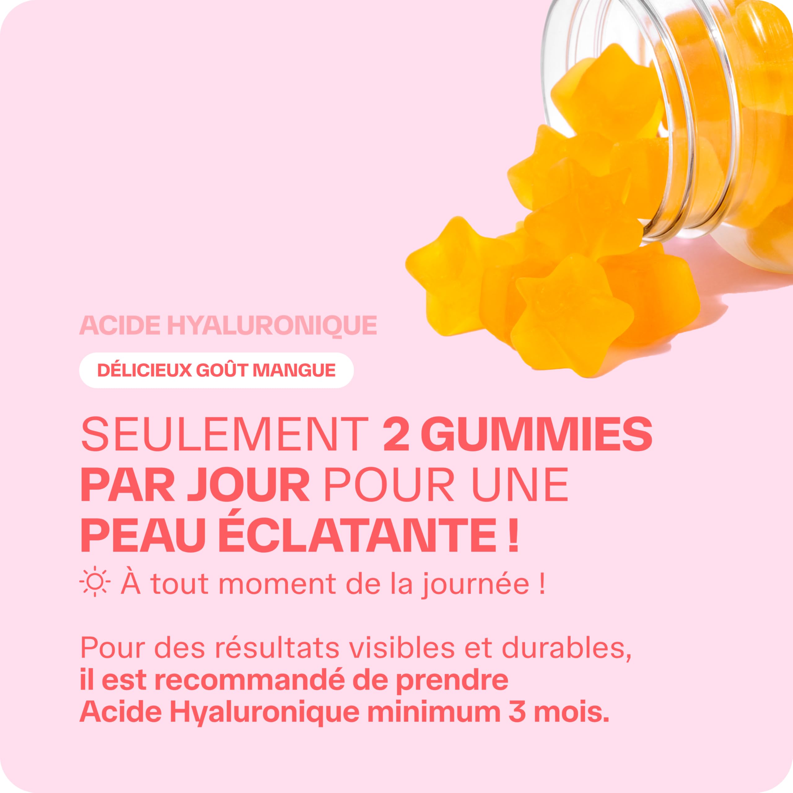 Lashilé Beauty - Complément Alimentaire - Favoriser l'éclat et l'élasticité de la peau - Mono Ingredient - Acide Hyaluronique - Made in France - Cure 3 Mois 180 Gummies
