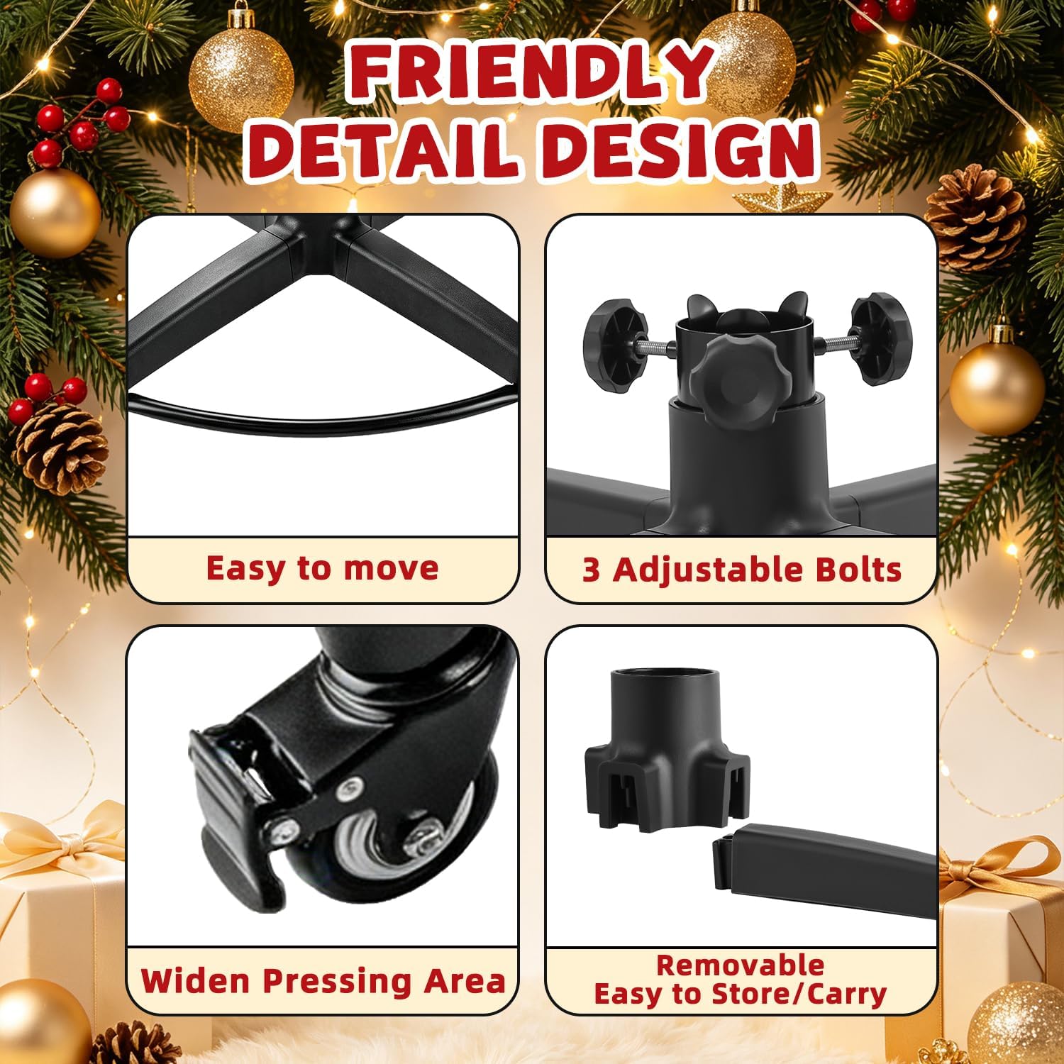 Rolling Christmas Tree Stand with Pull Pod for Up to 9Ft Artificial Tree